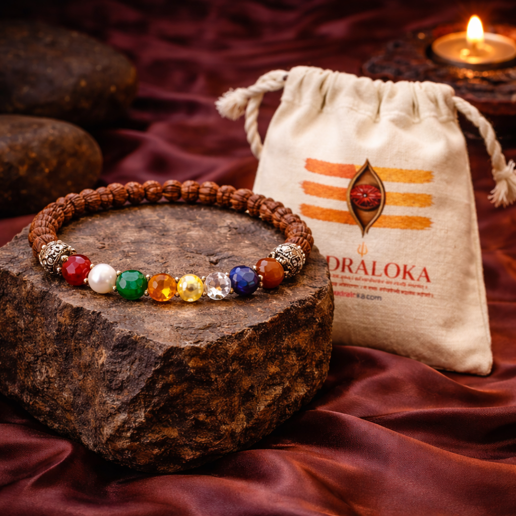 Nav Grah Shanti Bracelet with Rudraksha (Nav Ratna) product image